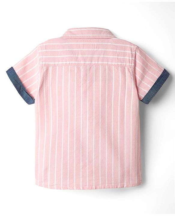 Babyhug Cotton Woven Half Sleeves Shirt with Striped Print - Pink