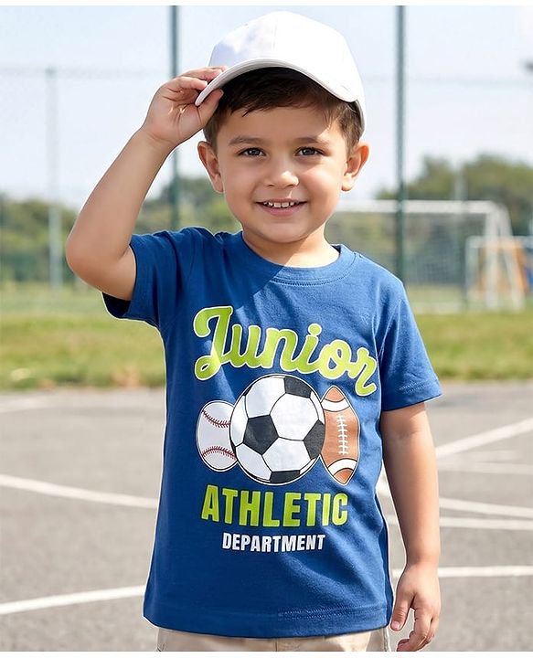 Babyhug 100% Cotton Knit Half Sleeves T-Shirt With Junior Text Print - Navy Blue