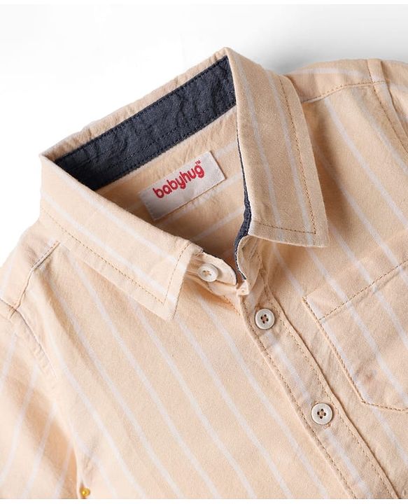 Babyhug 100% Cotton Half Sleeves Striped Shirt - Cream