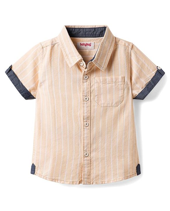 Babyhug 100% Cotton Half Sleeves Striped Shirt - Cream