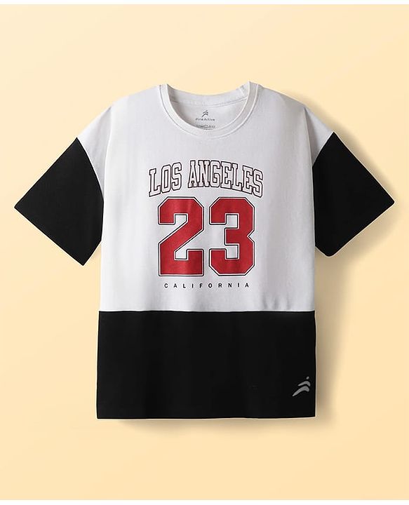 Pine Active Drop Shoulder Half Sleeves T-Shirt & Shorts Set with Los Angeles Print - Black & Offwhite