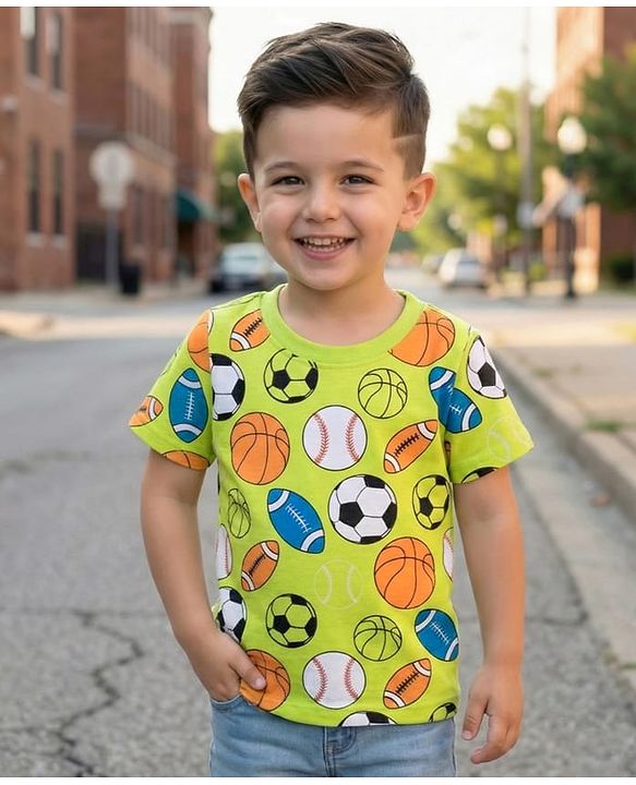 Babyhug 100% Cotton Knit Half Sleeves T-Shirt with Sports Ball Print - Light Green