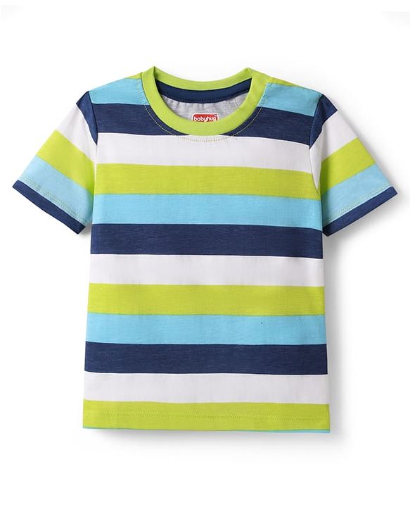 Babyhug Disney 100% Cotton Knit Half Sleeves T-Shirt With Stripes - Green & Blue