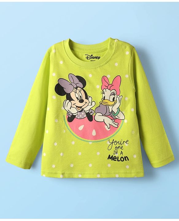 Babyhug Disney Single Jersey Knit Full Sleeve T-Shirt with Minnie Mouse Graphic Pack of 3 - Limegreen & White