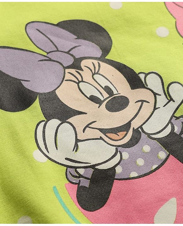 Babyhug Disney Single Jersey Knit Full Sleeve T-Shirt with Minnie Mouse Graphic Pack of 3 - Limegreen & White