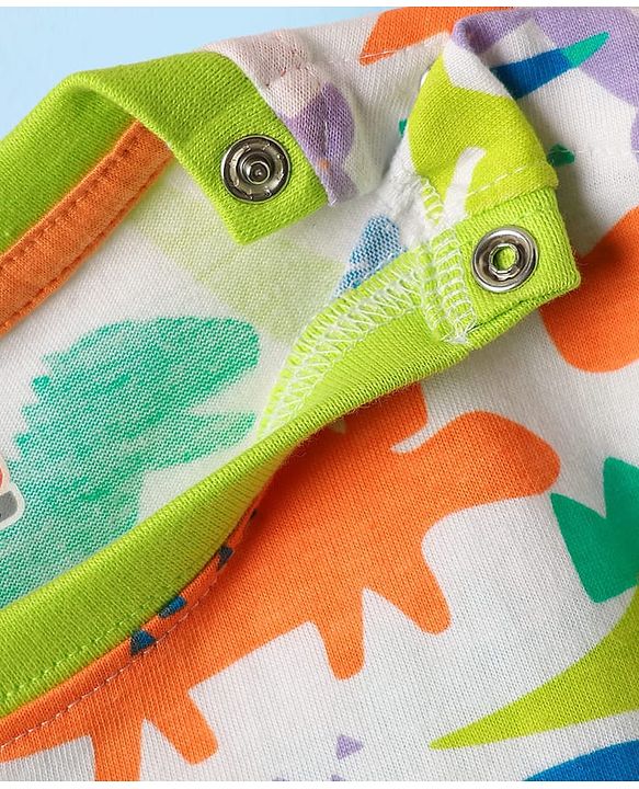 Babyhug 100% Cotton Knit Half Sleeves T-Shirt with Dino Print - White