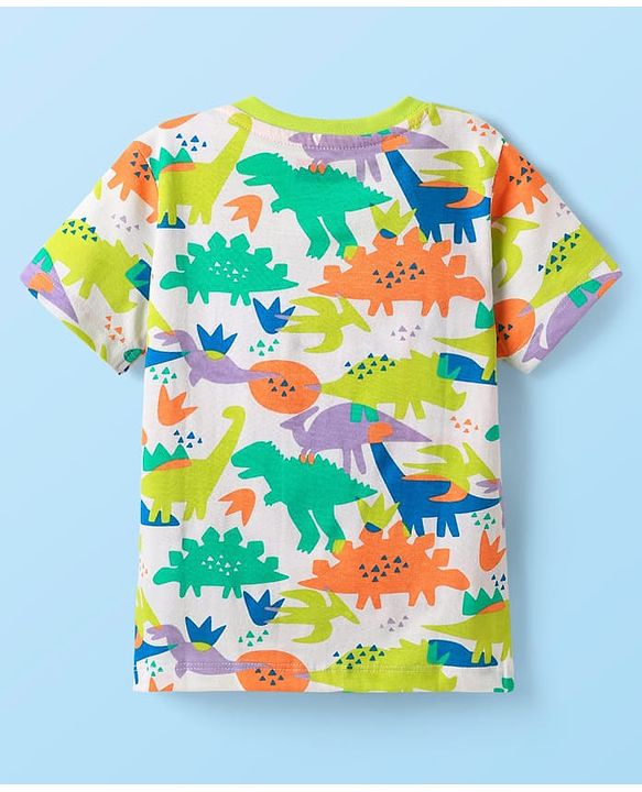 Babyhug 100% Cotton Knit Half Sleeves T-Shirt with Dino Print - White