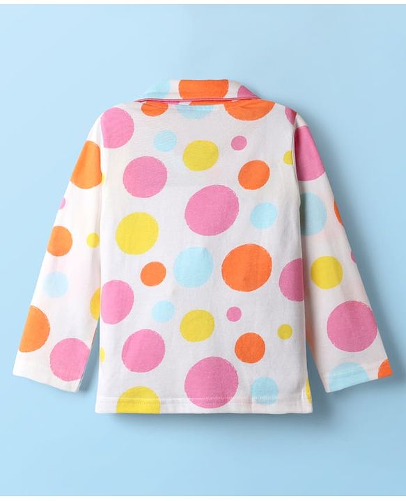 Babyhug Disney Single Jersey Knit Full Sleeves Co-ords Front Open Night Suit With Marie Graphics - White