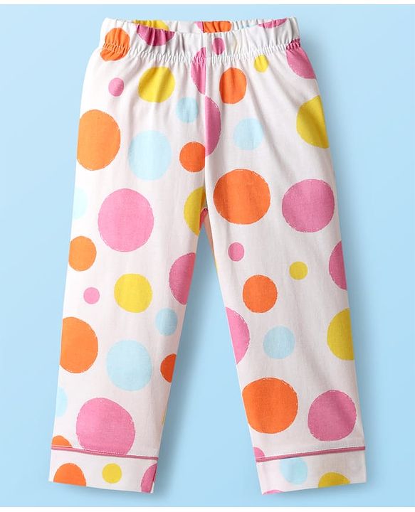 Babyhug Disney Single Jersey Knit Full Sleeves Co-ords Front Open Night Suit With Marie Graphics - White