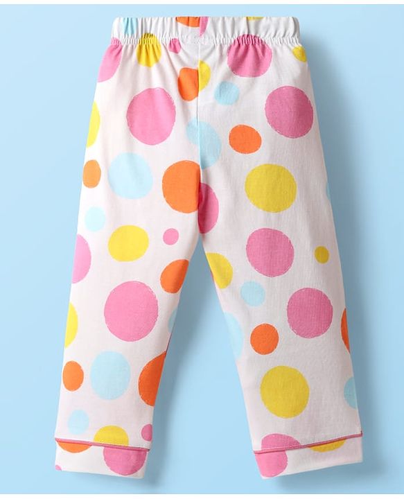 Babyhug Disney Single Jersey Knit Full Sleeves Co-ords Front Open Night Suit With Marie Graphics - White