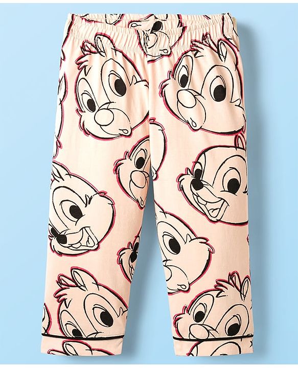 Babyhug Disney 100% Cotton Full Sleeves Front Open Co-Ords Night Suit With Chip 'N Dale Print - Pink