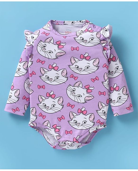 Babyhug Disney Interlock Knit Full Sleeves Onesies With Aristocats Marie Graphics Pack Of 3 - Pink White & Purple