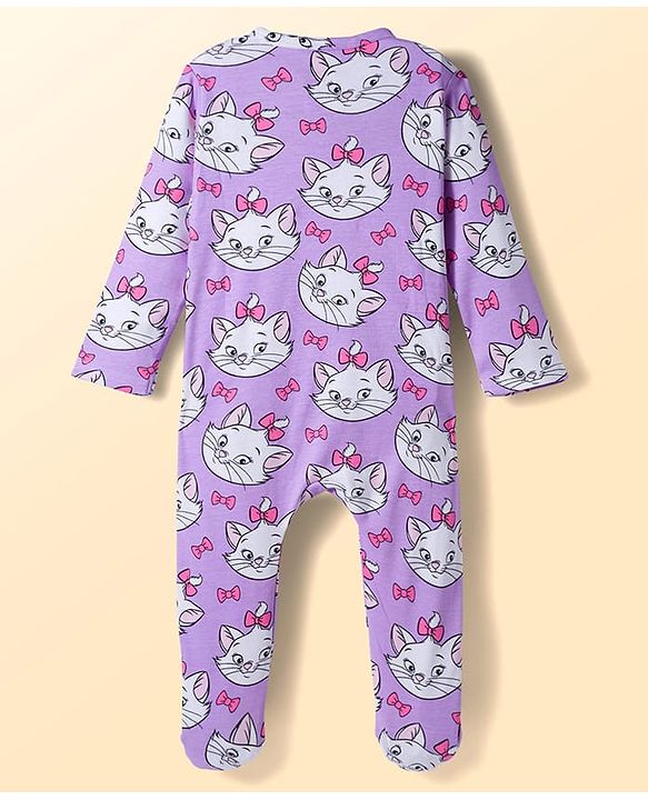 Babyhug Disney Interlock Knit Full Sleeves Footed Sleepsuits with Aristocats Marie Graphics Pack of 2 - Lilac & White