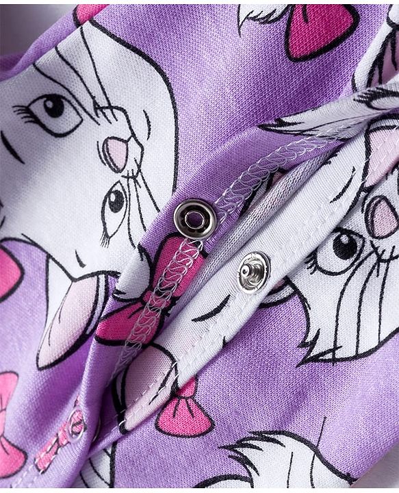 Babyhug Disney Interlock Knit Full Sleeves Footed Sleepsuits with Aristocats Marie Graphics Pack of 2 - Lilac & White
