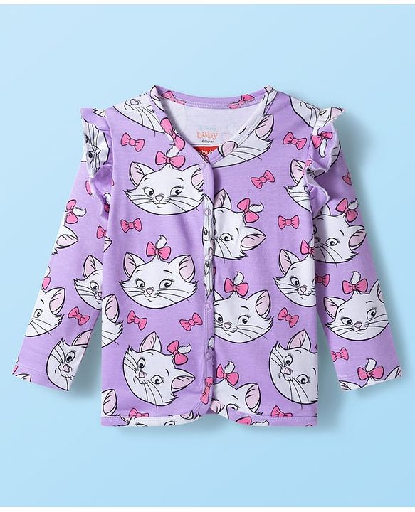 Babyhug Disney Interlock Knit Full Sleeves Jhablas With Aristocats Marie Print Pack Of 3 - Pink Purple & White