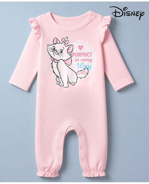 Babyhug Disney Interlock Knit Full Sleeves Romper With Aristocats Marie Graphic - Pink