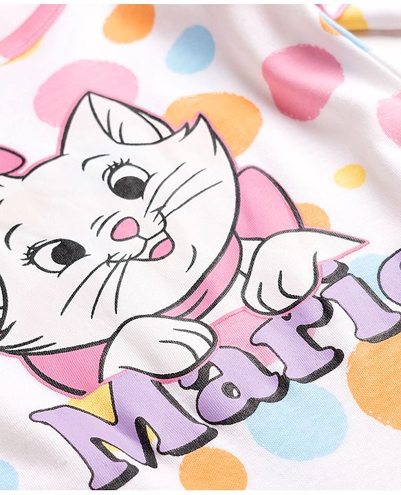 Babyhug Disney Interlock Knit Full Sleeves Printed Rompers With Marie Graphic - White