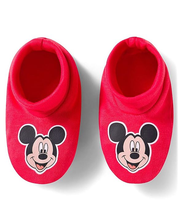 Babyhug Disney Interlock Knit Full Sleeves Mickey Mouse & Family Printed Onesies With Cap & Booties Set  - Red & White
