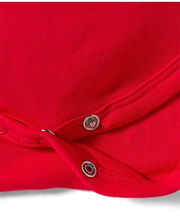 Babyhug Disney Interlock Knit Full Sleeves Mickey Mouse & Family Printed Onesies With Cap & Booties Set  - Red & White