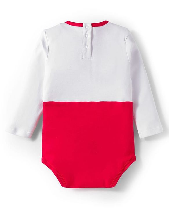 Babyhug Disney Interlock Knit Full Sleeves Mickey Mouse & Family Printed Onesies With Cap & Booties Set  - Red & White