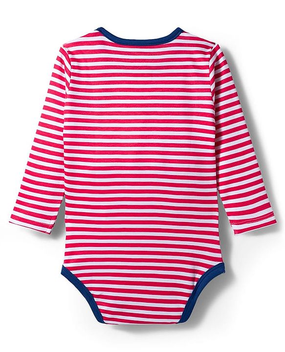 Babyhug Disney Interlock Knit Full Sleeves Striped Onesie with Mickey Mouse Graphic - Multicolor