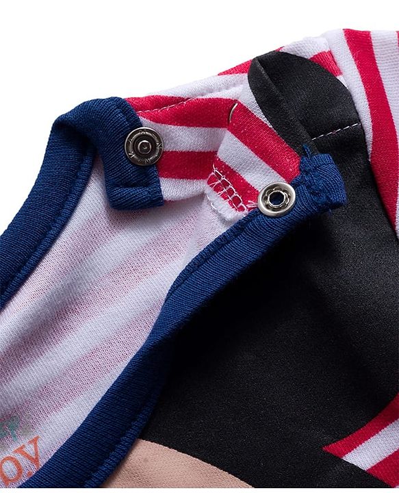Babyhug Disney Interlock Knit Full Sleeves Striped Onesie with Mickey Mouse Graphic - Multicolor
