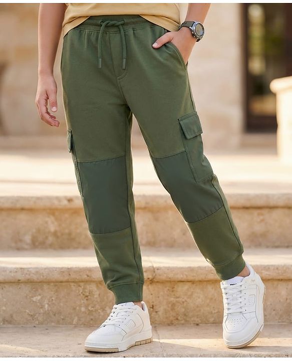 Pine Kids Knit Full Length Solid Color Lounge Pants  - Olive Green