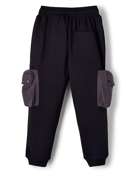 Pine Kids Cotton Knit Full Length Solid Colour Lounge Pant With Pocket - Black