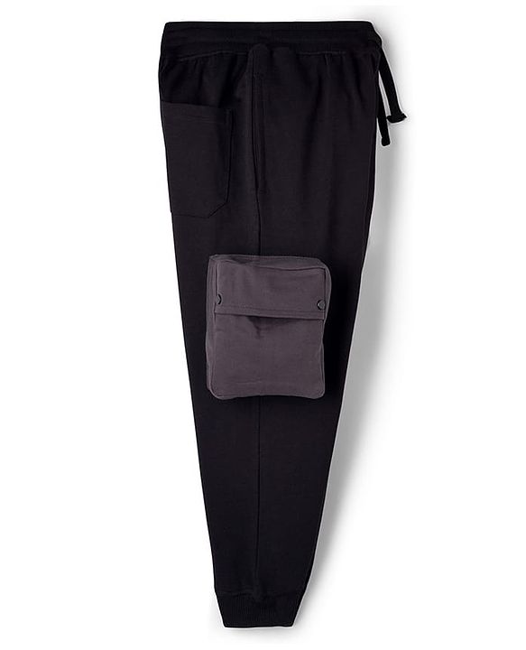 Pine Kids Cotton Knit Full Length Solid Colour Lounge Pant With Pocket - Black