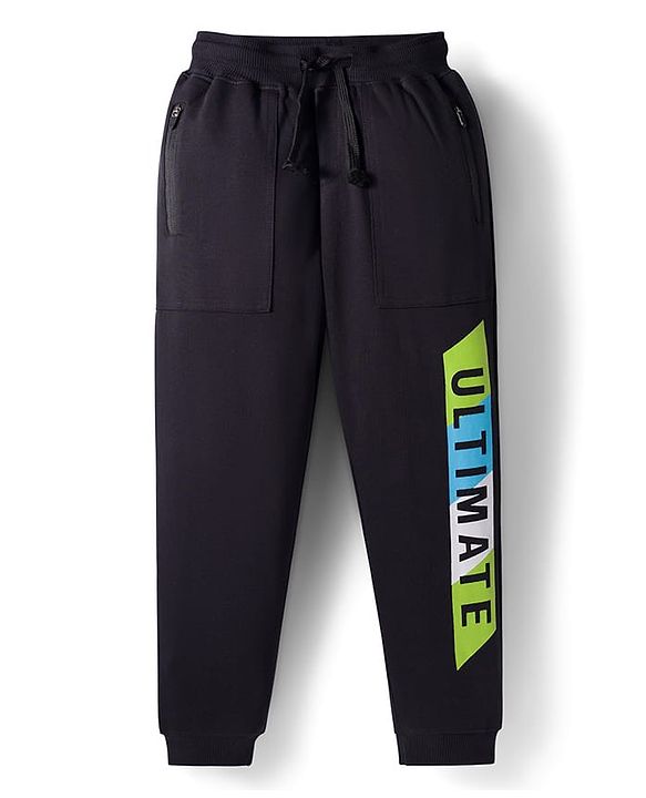 Pine Kids Knit Full Length Lounge Pant with Text Print - Black