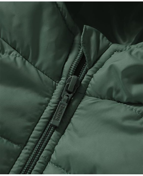 Babyhug Woven Sleeveless Solid Color Padded Hooded Jacket - Olive Green