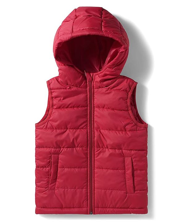Babyhug Woven Sleeveless Solid Color Padded Hooded Jacket - Olive Green