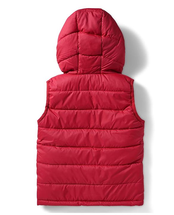 Babyhug Woven Sleeveless Solid Color Padded Hooded Jacket - Olive Green