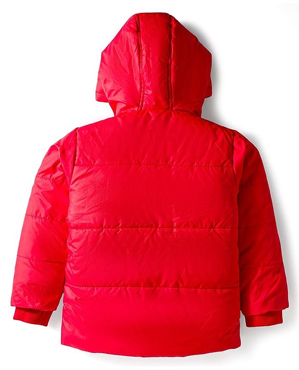 Babyhug Woven Full Sleeves Solid Hooded Padded Jacket - Red