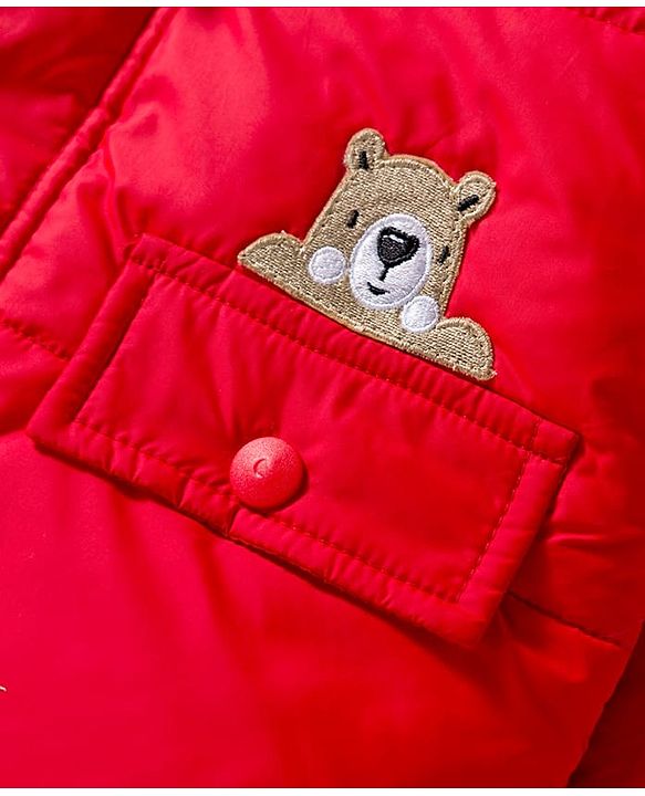 Babyhug Woven Full Sleeves Solid Hooded Padded Jacket - Red
