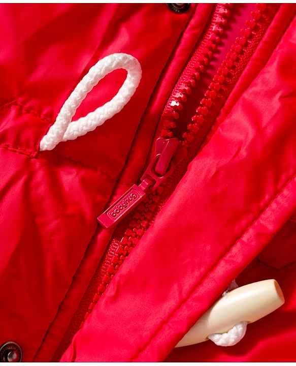 Babyhug Woven Full Sleeves Solid Hooded Padded Jacket - Red