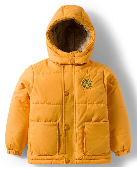 Babyhug Woven Full Sleeves Solid Color Hooded Padded Jacket - Yellow