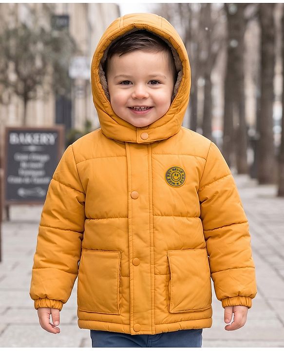 Babyhug Woven Full Sleeves Solid Color Hooded Padded Jacket - Yellow