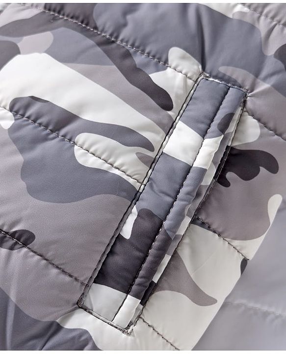 Babyhug Woven Full Sleeves Hooded Padded Jacket With Camouflage Print - White & Grey