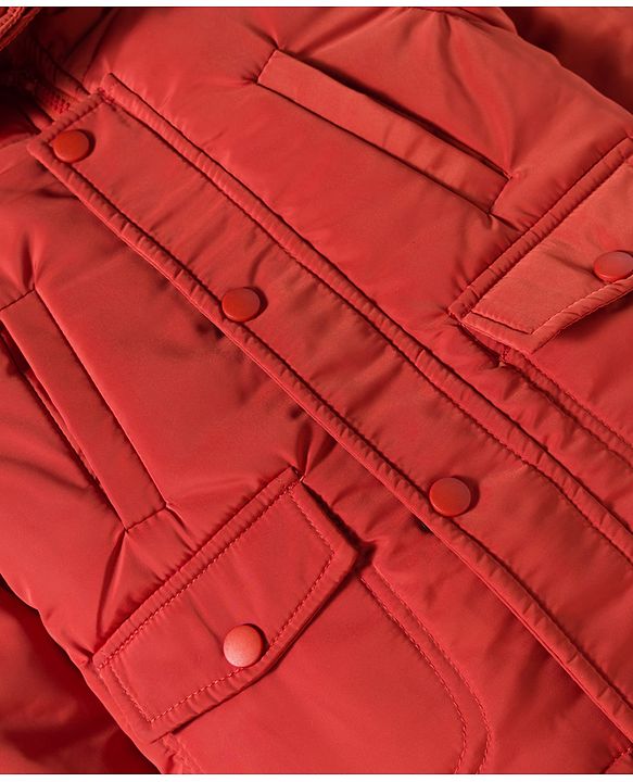 Babyhug Woven Full Sleeves Solid Color Puffer Jacket with Detachable Hood - Rust Orange