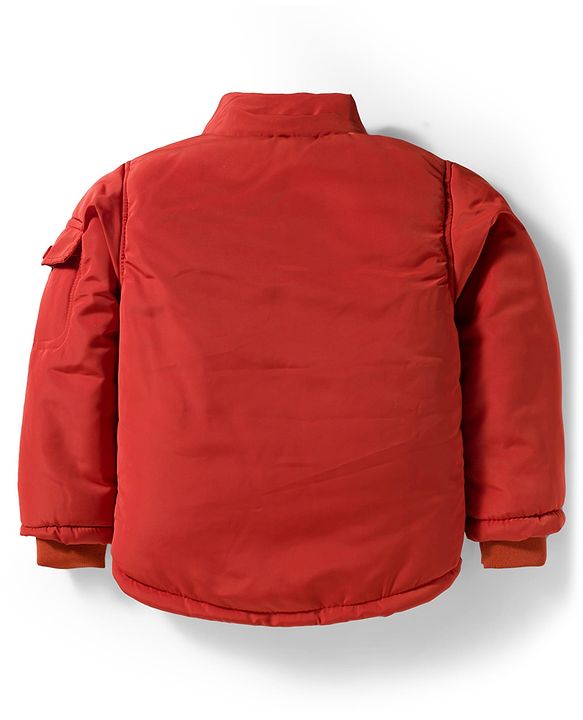 Babyhug Woven Full Sleeves Solid Color Puffer Jacket with Detachable Hood - Rust Orange