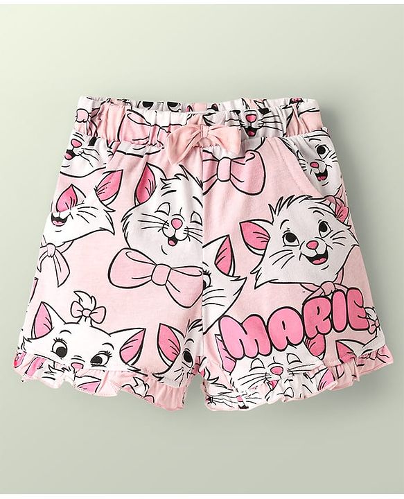 Babyhug Disney 100% Cotton Knee Length Shorts With Aristocats Marie Graphics Pack Of 2 - Light Blue & Pink