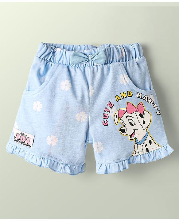 Babyhug Disney 100% Cotton Knee Length Shorts With Aristocats Marie Graphics Pack Of 2 - Light Blue & Pink