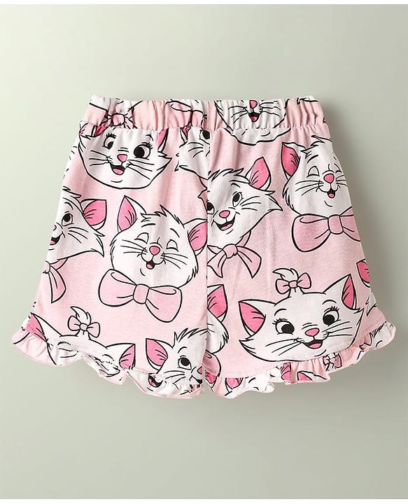 Babyhug Disney 100% Cotton Knee Length Shorts With Aristocats Marie Graphics Pack Of 2 - Light Blue & Pink