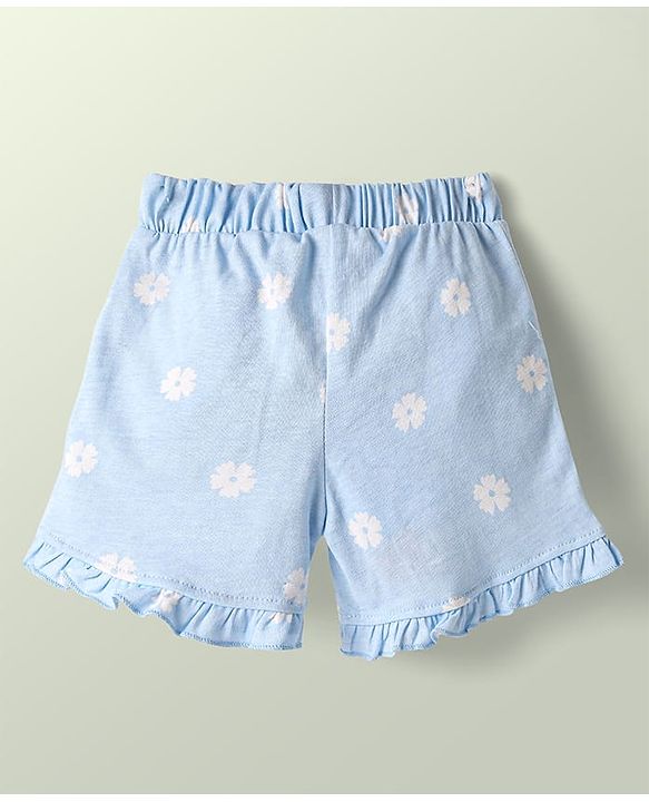 Babyhug Disney 100% Cotton Knee Length Shorts With Aristocats Marie Graphics Pack Of 2 - Light Blue & Pink