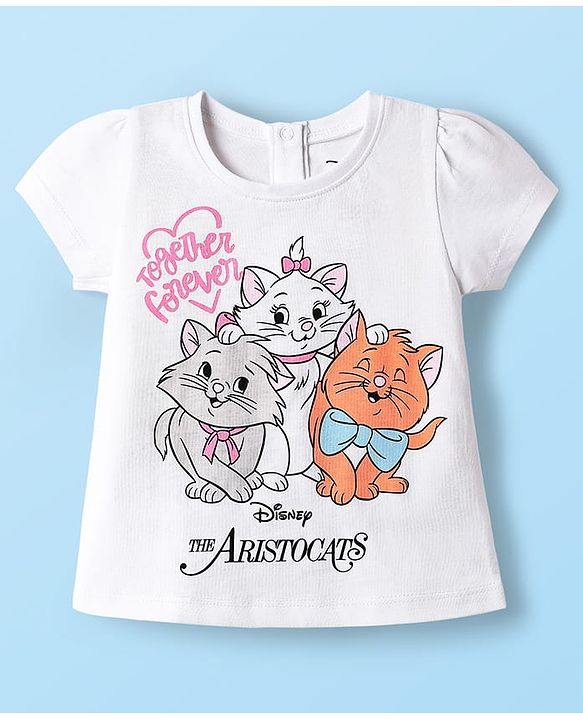 Babyhug Disney Single Jersey Knit Half Sleeves Shorts Night Suit with Aristocats Marie Graphics - Pink & White
