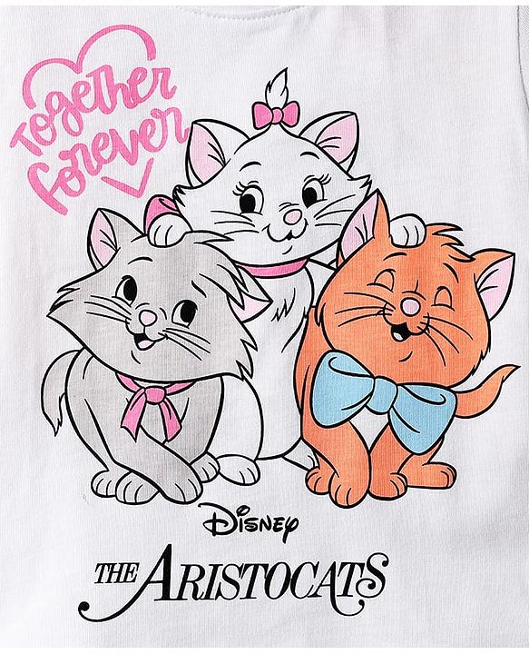 Babyhug Disney Single Jersey Knit Half Sleeves Shorts Night Suit with Aristocats Marie Graphics - Pink & White