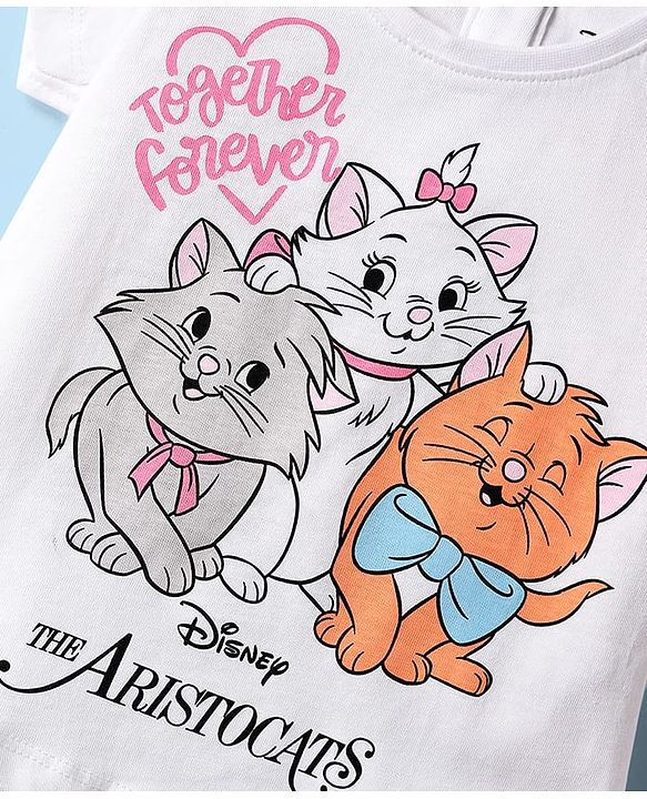 Babyhug Disney Single Jersey Knit Half Sleeves Shorts Night Suit with Aristocats Marie Graphics - Pink & White
