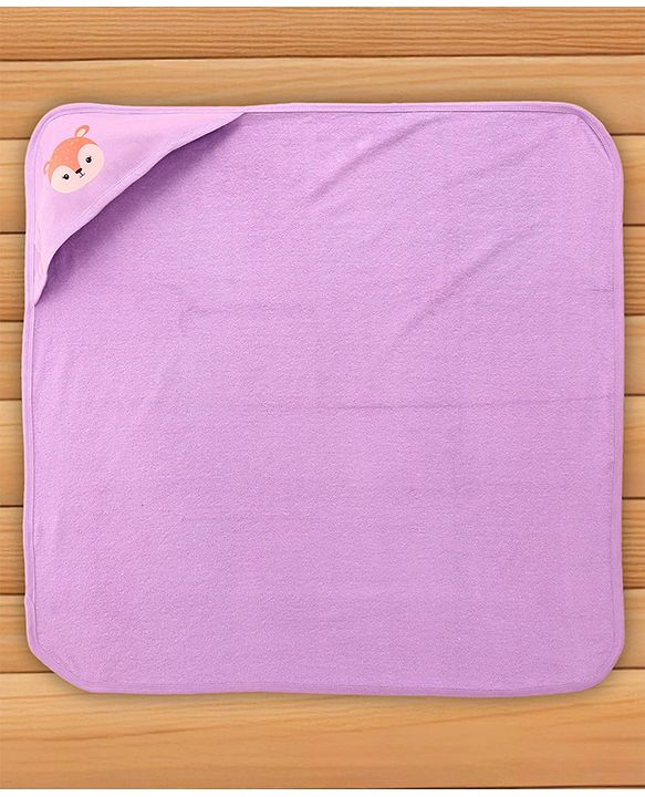 Babyhug Cotton Terry Knit Hooded Towel with Dotted Design & Deer Print L 76 x B 76 cm - Purple