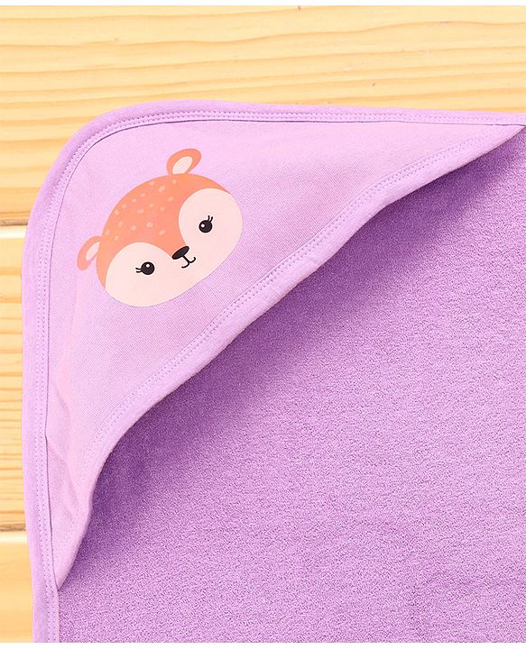 Babyhug Cotton Terry Knit Hooded Towel with Dotted Design & Deer Print L 76 x B 76 cm - Purple